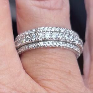 925 Sterling Silver Spinner Ring – Size 8 | Triple Row CZ